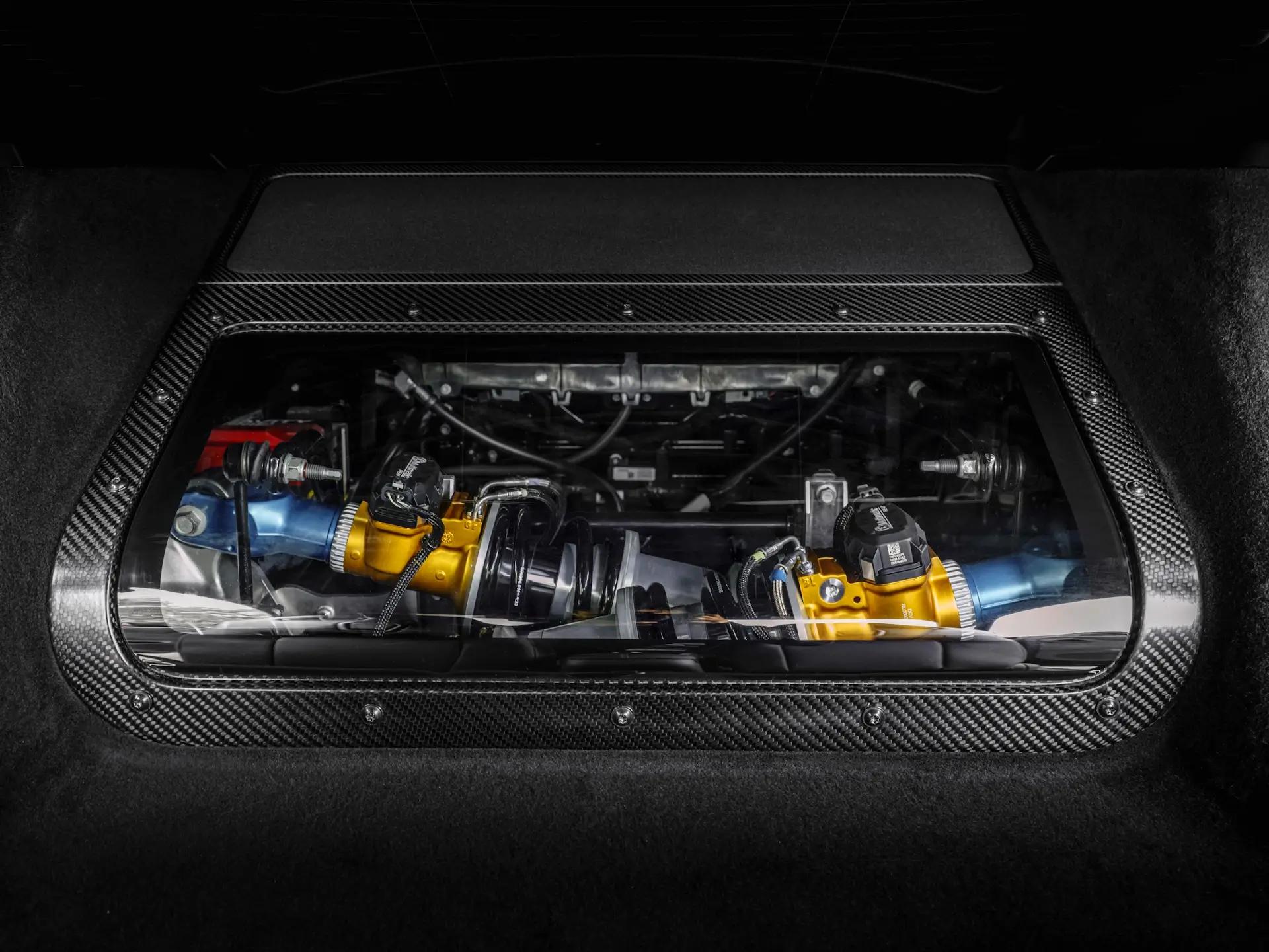 Close Up of the Rear Engine in the 2025 Ford Mustang GTD as seen from inside the car