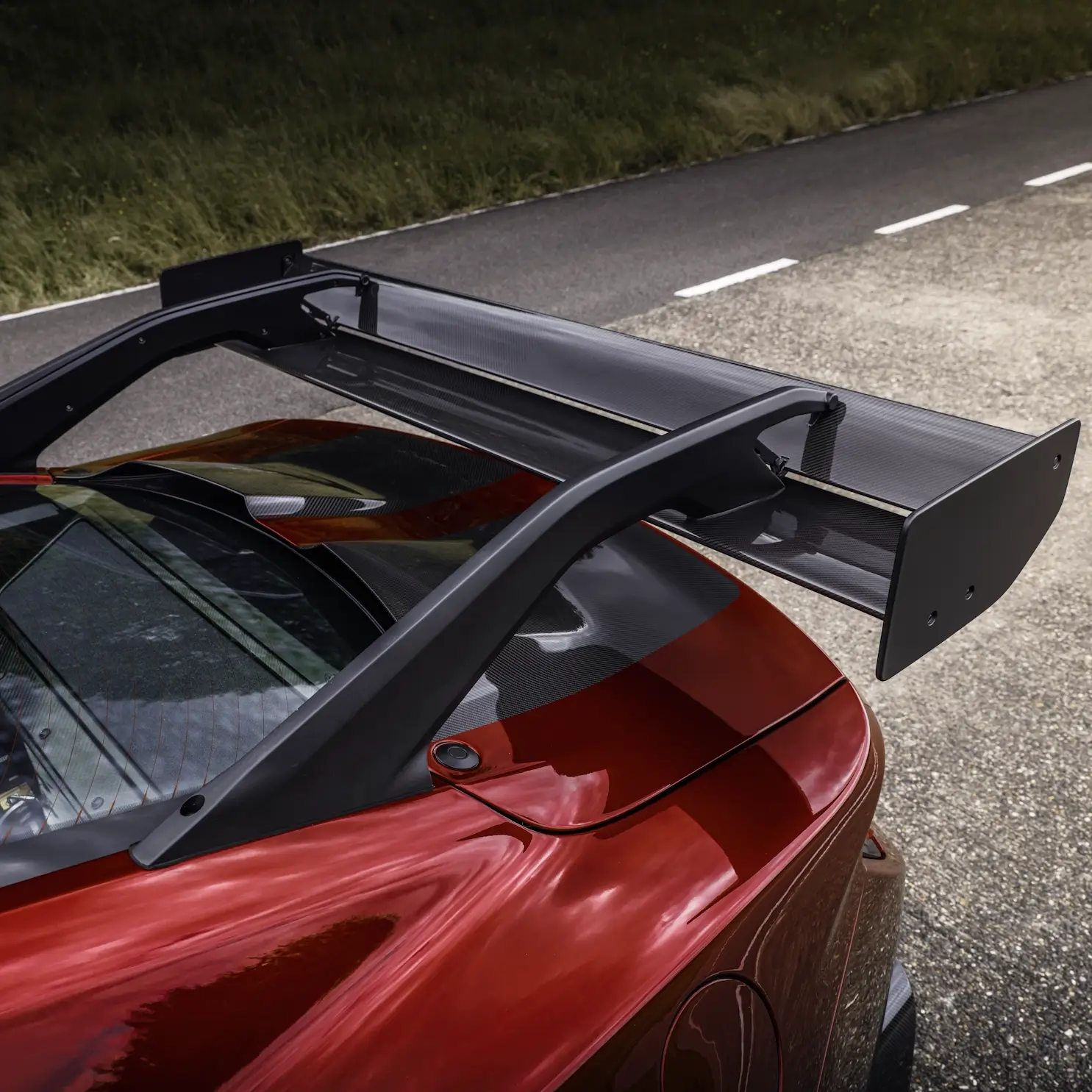 Close Up of the Rear Aero Spoiler in the 2025 Ford Mustang GTD