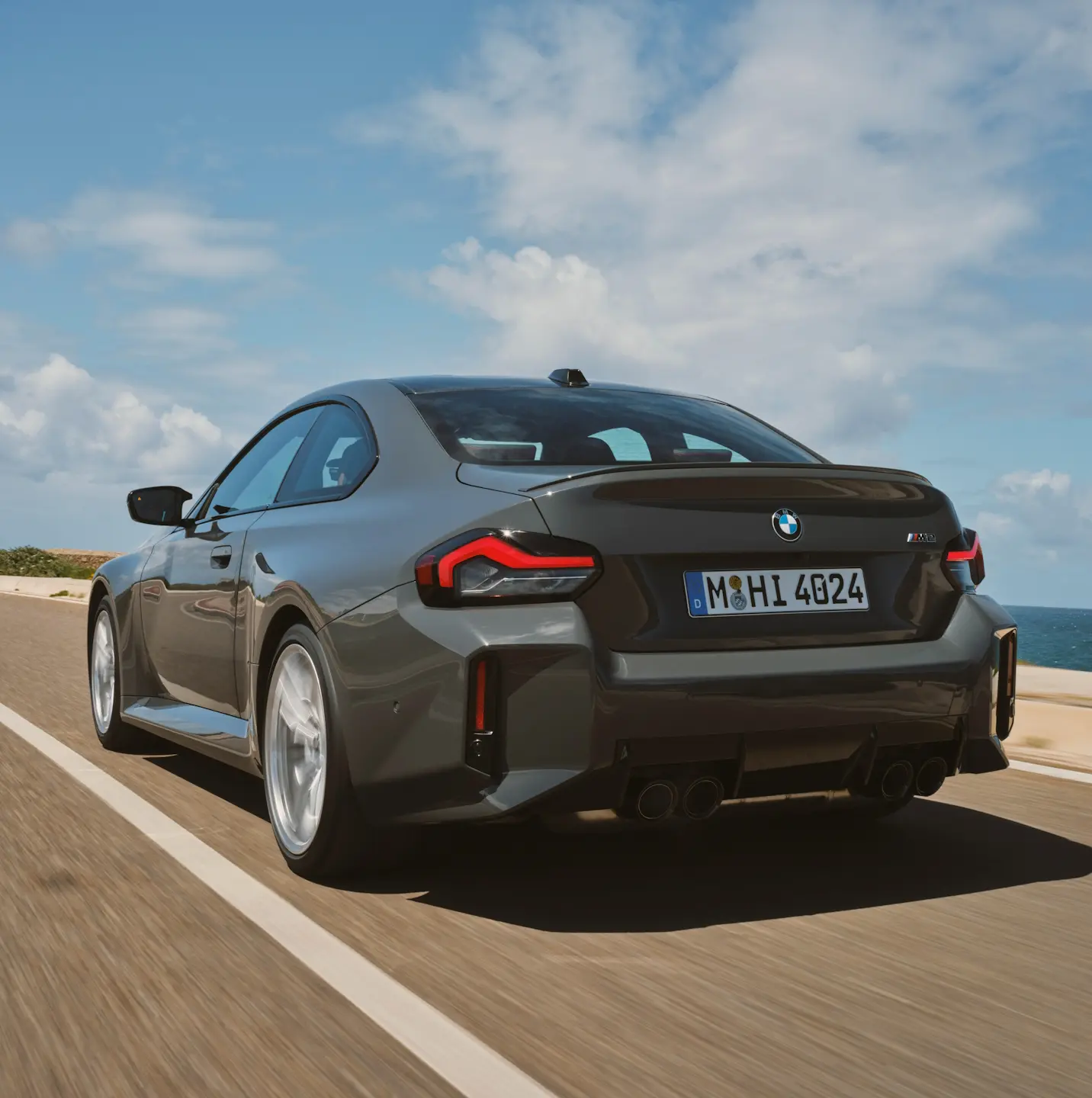 Rear Left View of the BMW M2 2025 on the road