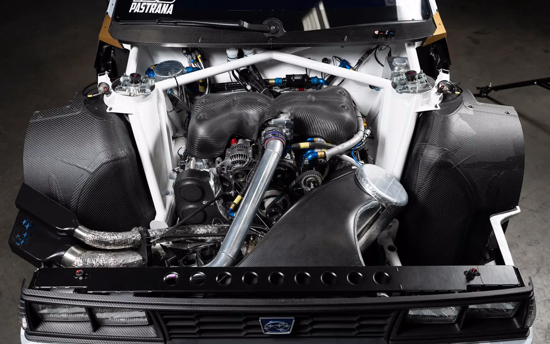 Engine Bay: 862-horsepower turbocharged SUBARU BOXER 4-cylinder engine