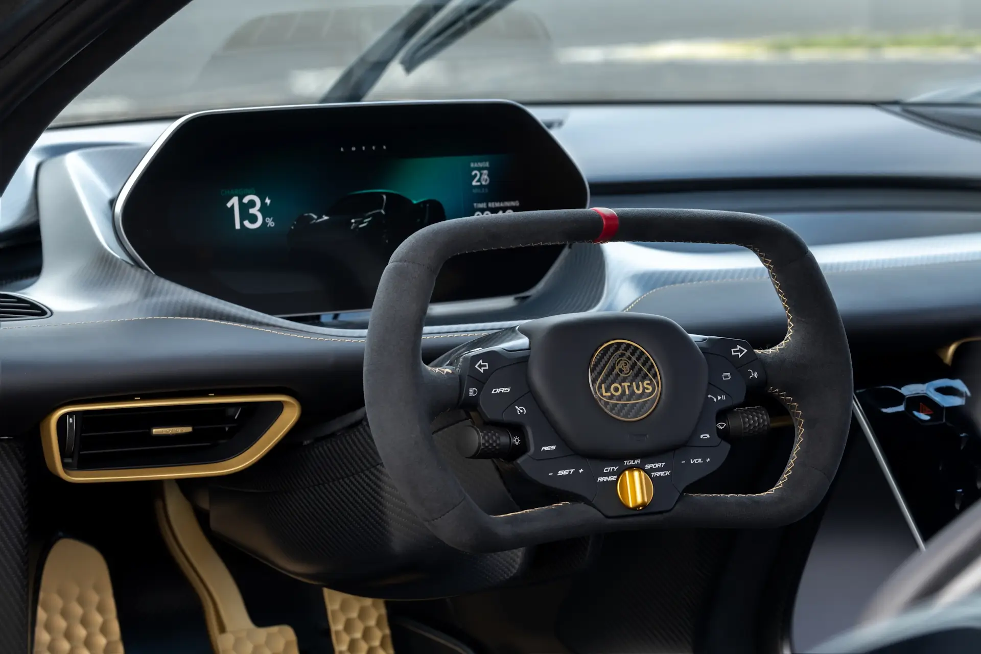 Cockpit View with Dashboard and Steering Wheel