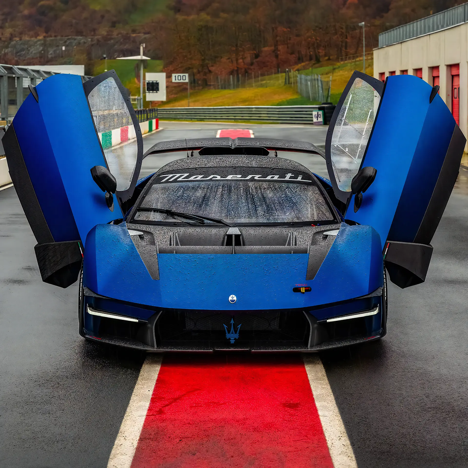 Front POV in pitlane with open doors