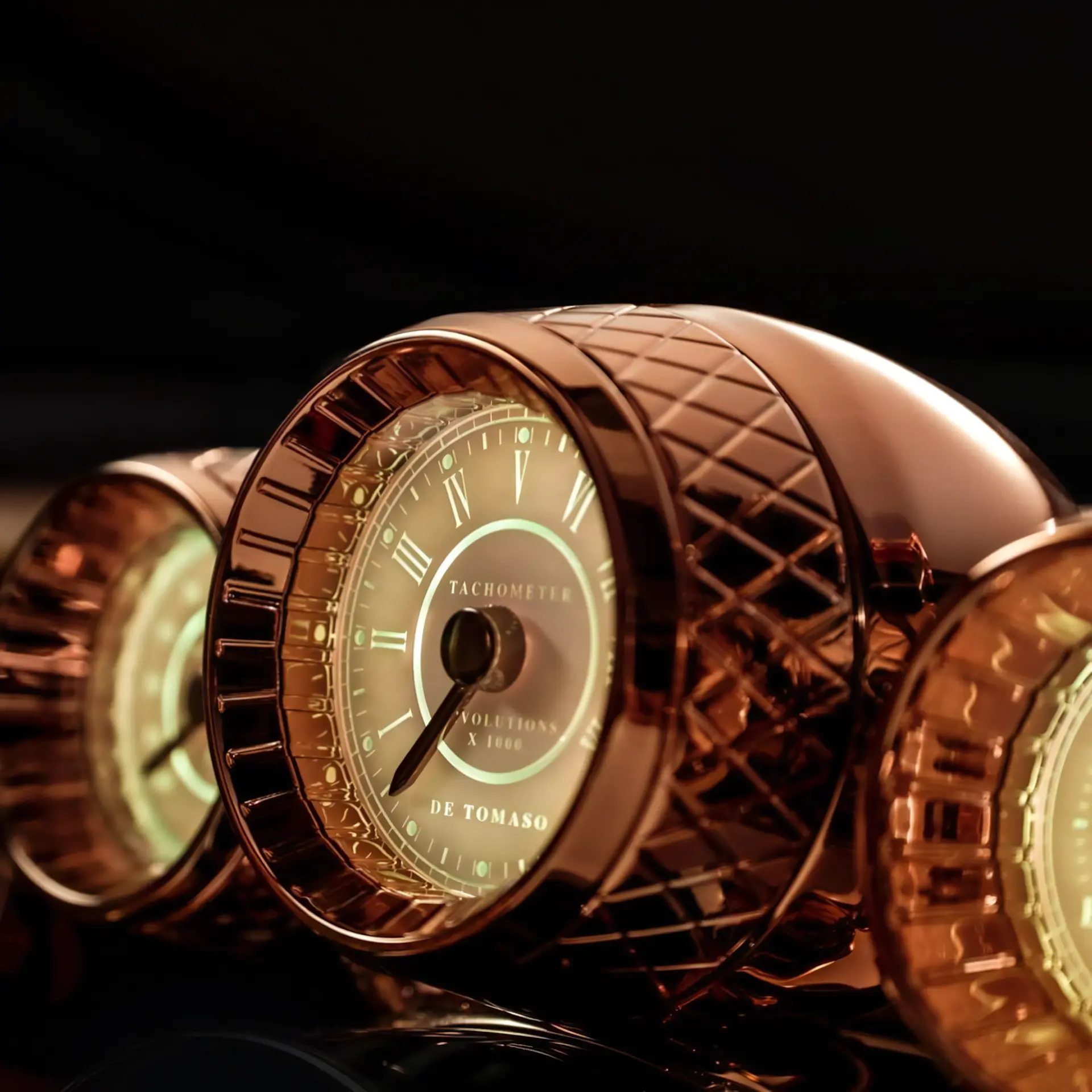 Analog Dials: Tachometer finished in rose gold