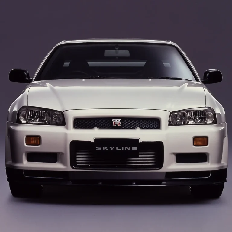 A Stock Nissan Skyline GT-R R34 Model from 1999 in White Color