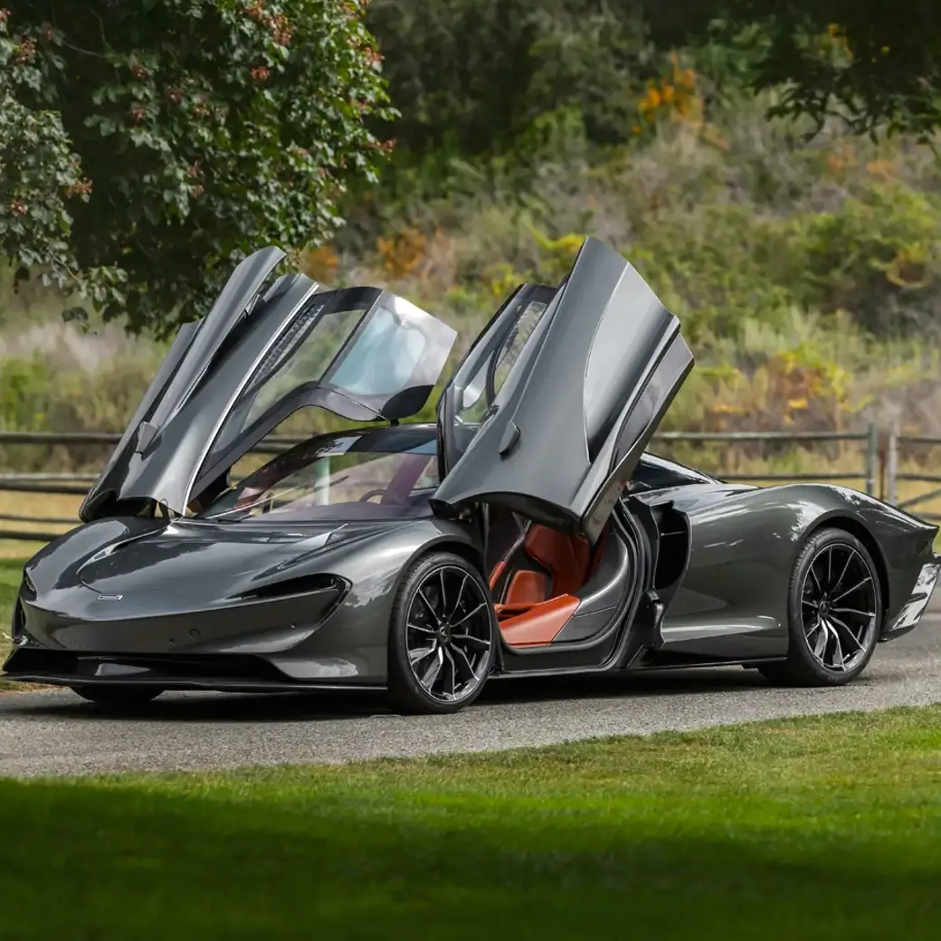 McLaren Speedtail front left view with open doors