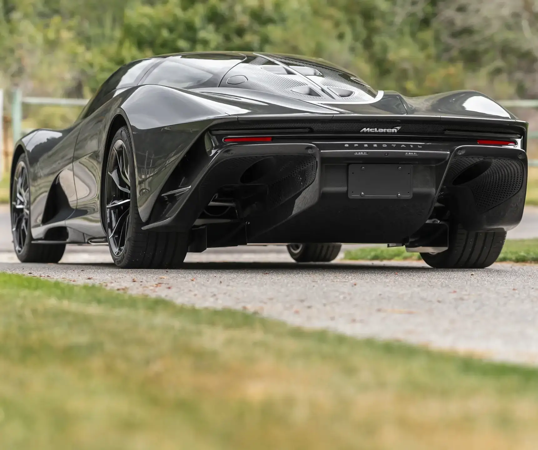 McLaren Speedtail left rear low angle shot of the tail