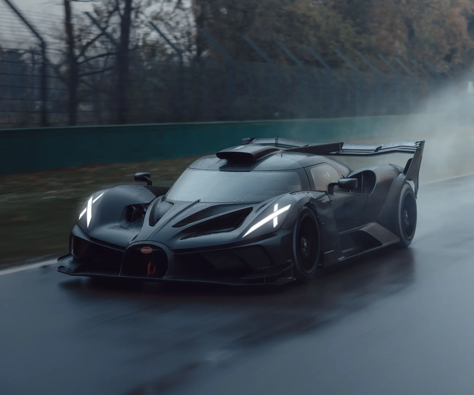 Front Left Shot of the Bolide on a wet track