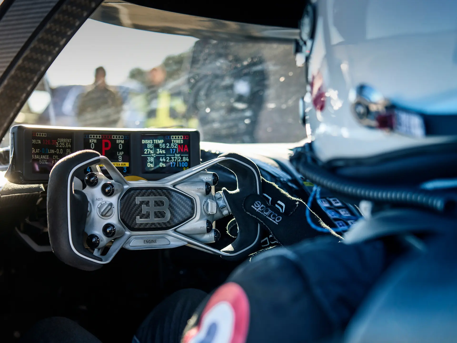 The Bolide's digital dashboard display and F1-esque steerting wheel