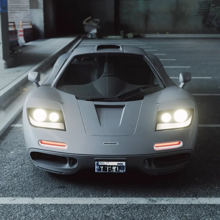 Dead Front Shot of Ultra Realistic 1995 McLaren F1 from Cyberpunk 2077