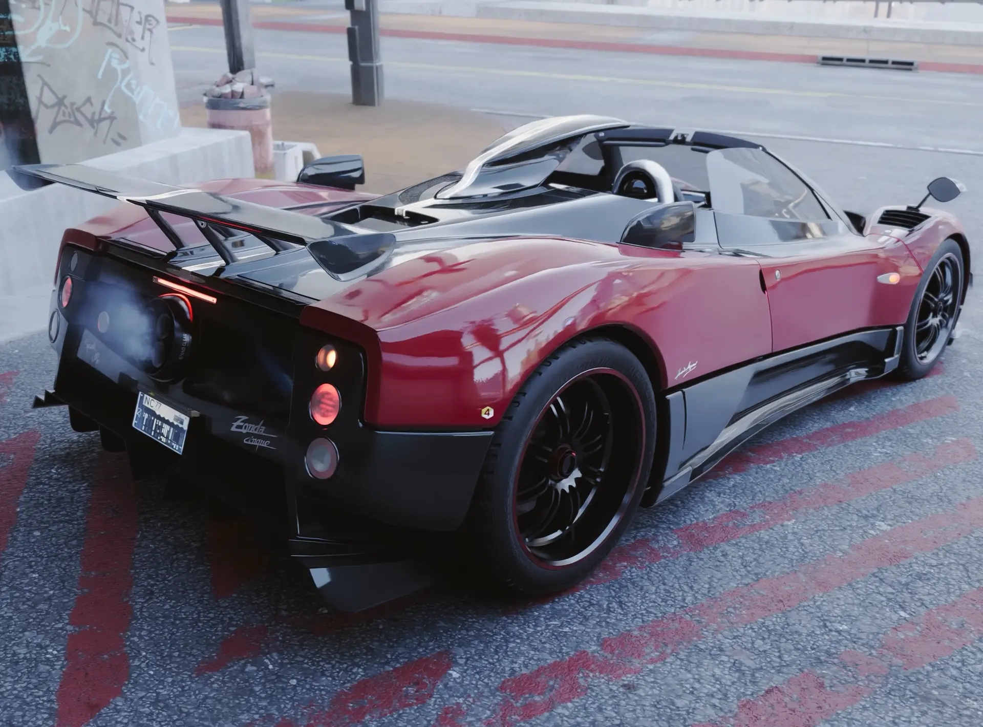 Rear Shot of Red Pagani Zonda Cinque Roadster